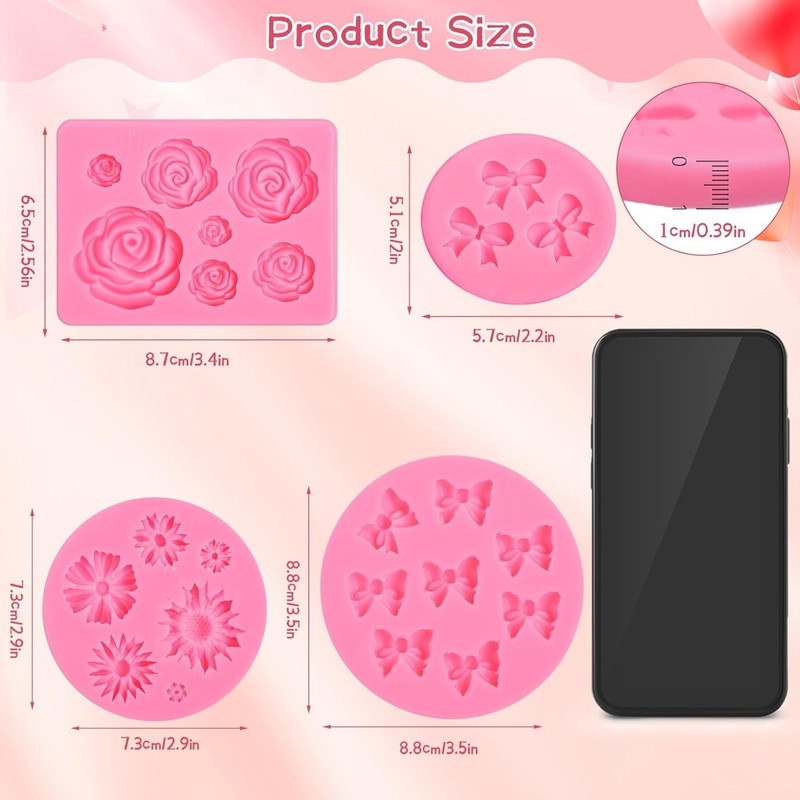 4 Pcs Flower&Bow Molds Chocolate Bow Chocolate Molds Silicone Cake Pop Mold gallery