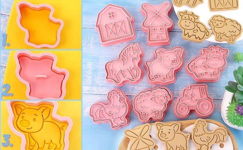 Farm Animal Cookie Cutter Set-8 Plastic Cookie Cutter Stamp- Farm Animal Theme gallery