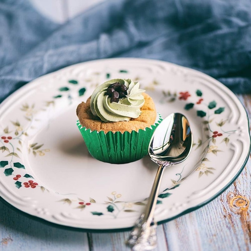 Cupcake Liners Green, Standard Size Green Foil Cupcake Liners Wrappers Metallic gallery