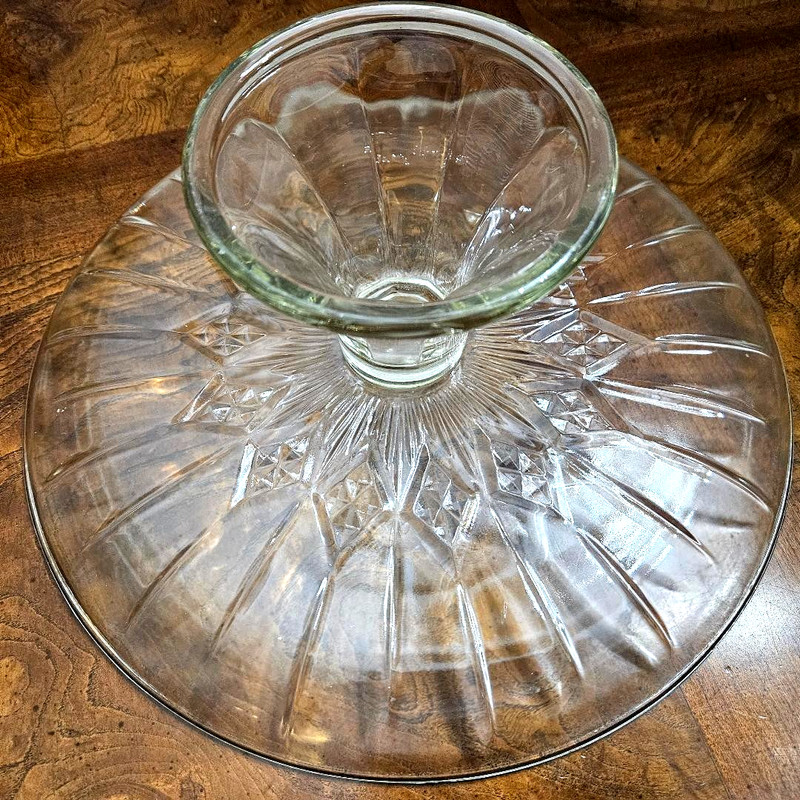TWO IN ONE Vintage Glass 12” Pedestal Cake Plate w/Heavy Dome or Punch Bowl. gallery