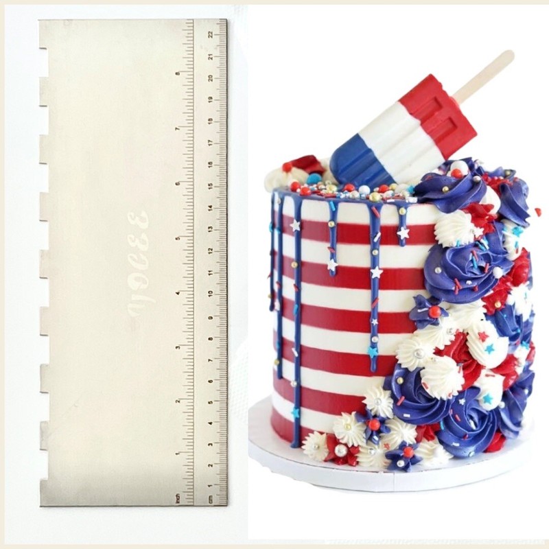 Dual Metal Cake Scraper Smoother and Stripe with Ruler Icing Smoother Tool
