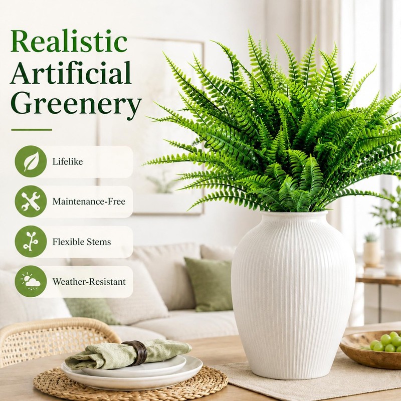 MAQIHAN 10 Pcs Fake Fern - Artificial Ferns for Outdoors - Faux 10PCS, Green gallery