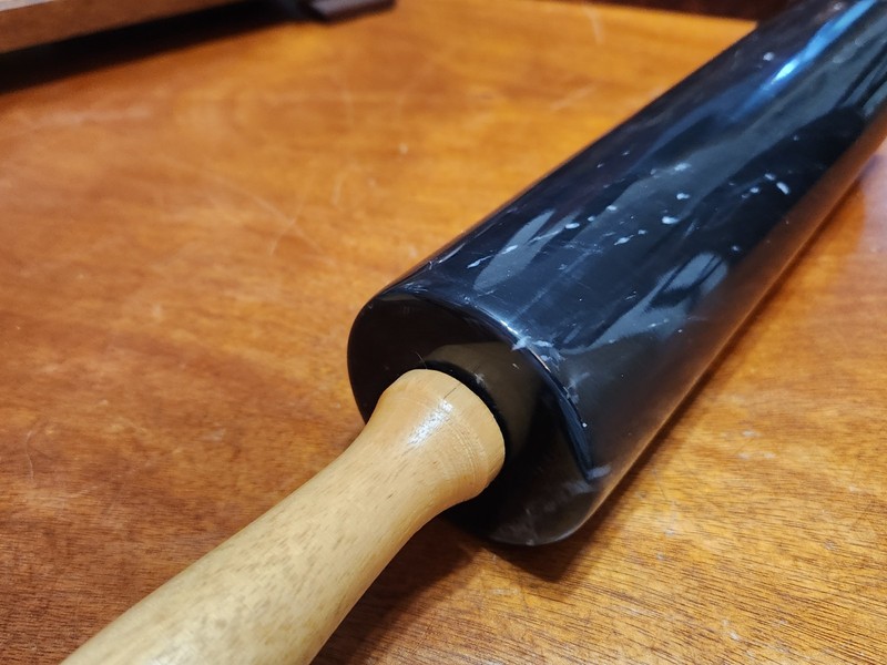 Vintage Black Marble Gourmet Rolling Pin Wooden Stand Beautiful EUC 18"x2.5" gallery