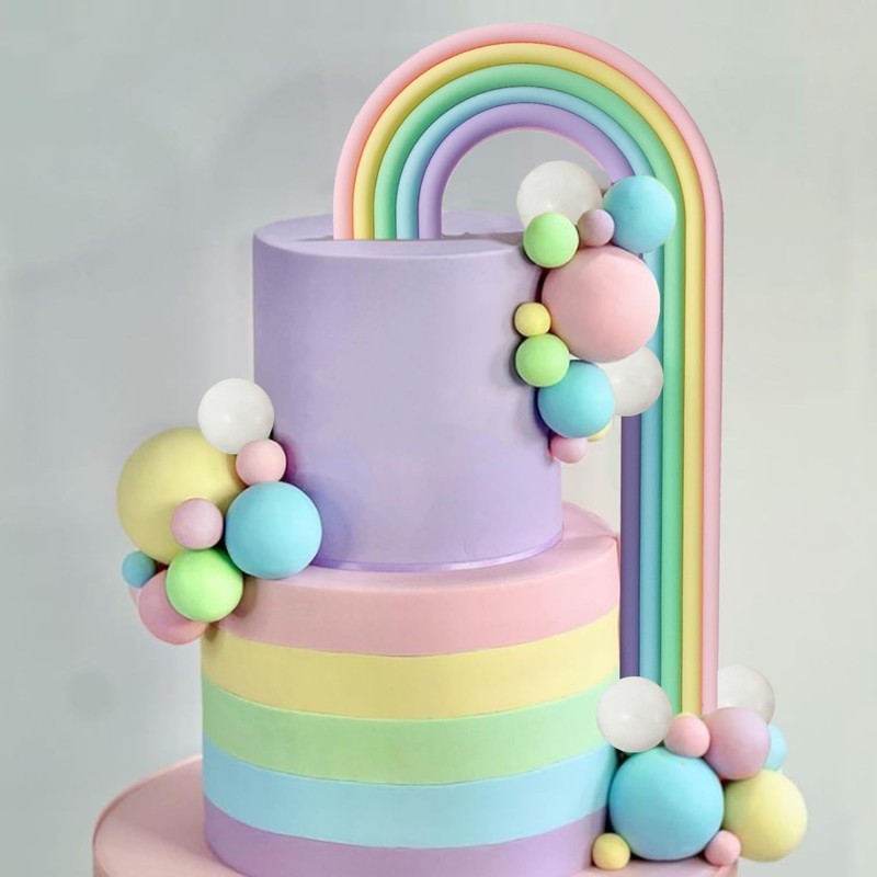 28PCS Rainbow Cake Toppers Colorful Balls Cake Decorations for Wedding Baby gallery