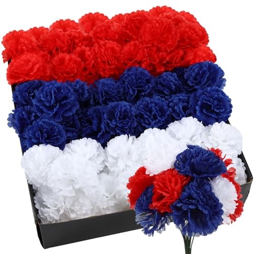 Thiccywoov 180 Pcs Red Blue White Carnation Artificial Flower 4th of July gallery