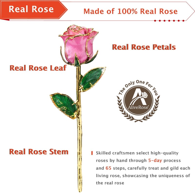 Aliverose Roses 24K Gold Rose Made From Real Rose - Unique Design Gold Plated gallery