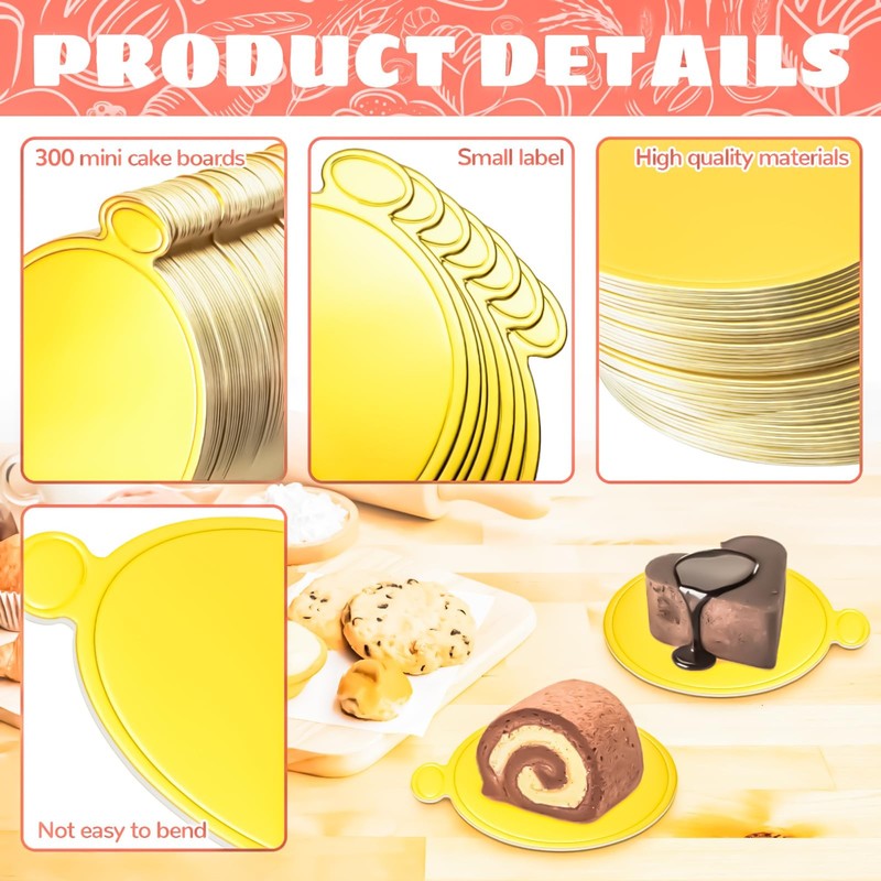 Mini Gold Round Cake Boards Dessert Cardboard Circle Base 3.5 Inch 300 Pack gallery