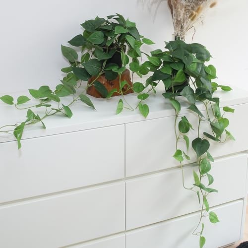 Fake Pothos Hanging Plants – 33" Set of 2 Faux Ivy Vines with Green Pothos
