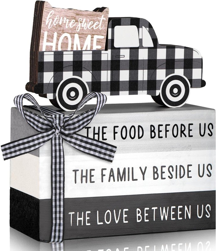 Jetec Farmhouse Tiered Tray Decor Wooden Home Sweet Truck Plaid