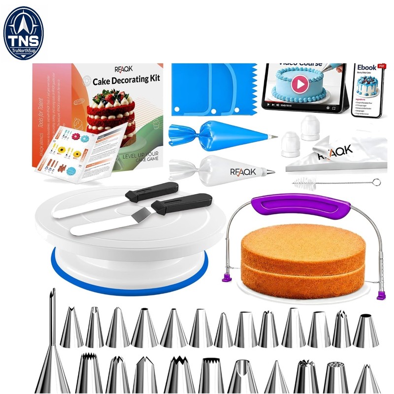 Cake Decorating Kit for Beginners 90 pcs with Turntable Tips Bags Booklet