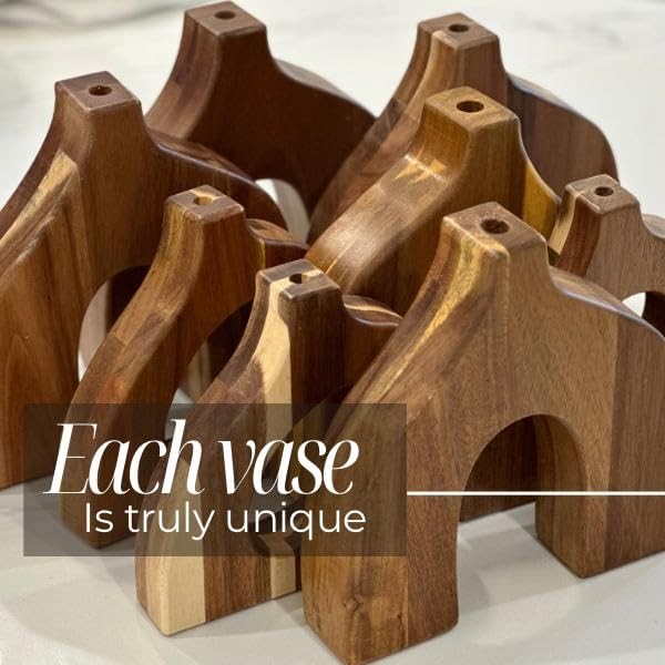 Wooden Vases for Decor Set of 2 - Small Decorative Wood Vase for Faux Flowers gallery