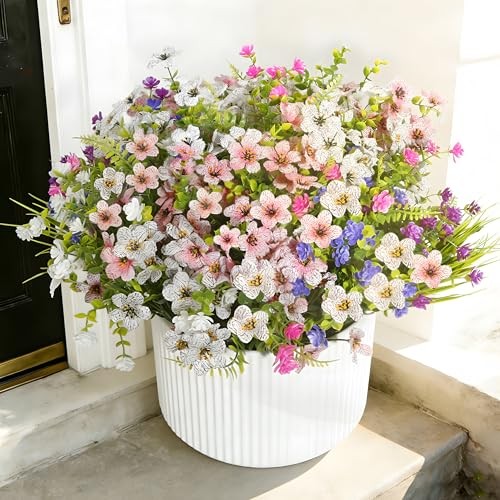 Fake Flowers for Outdoor UV Resistant 24 pcs Pink ＆ White （with Green Ferns） gallery