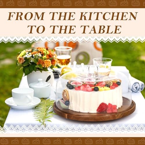 Cake with Dome Lid, 12in Acacia Wood Cake Plate with Cover, Wooden Cake Stand gallery