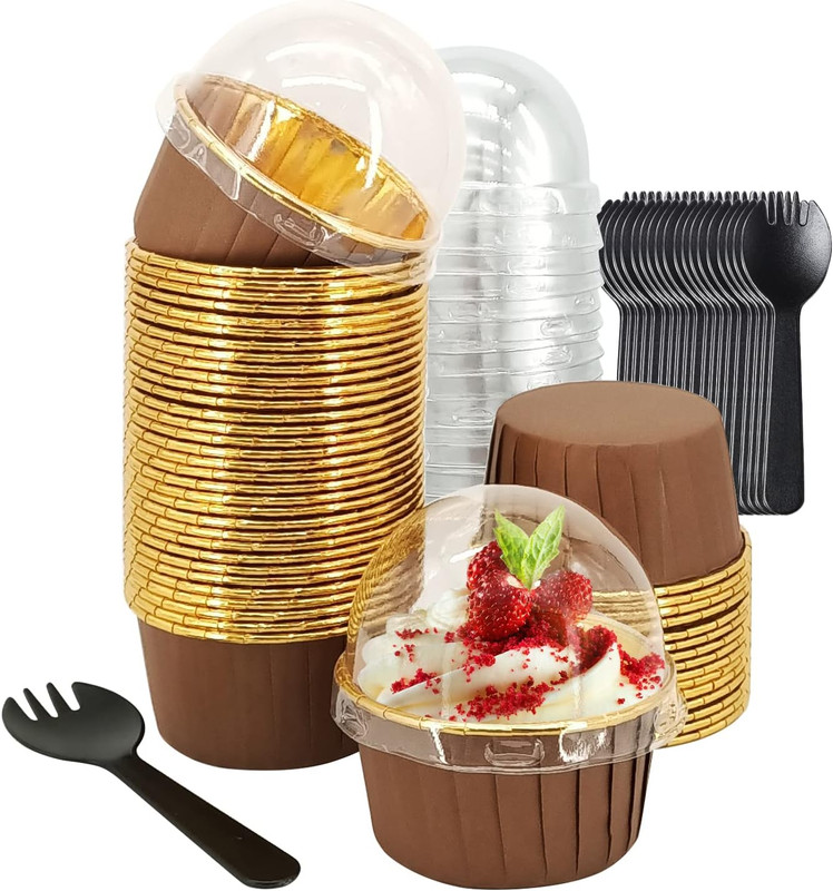 5oz Foil Cupcake Cups Muffin Tins 50 Pack Cupcake Liners with Dome Lids