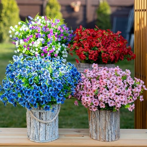 Artificial Flowers for Outdoors Fake Plants - 16 Bundles Faux Outside 14 Blue gallery