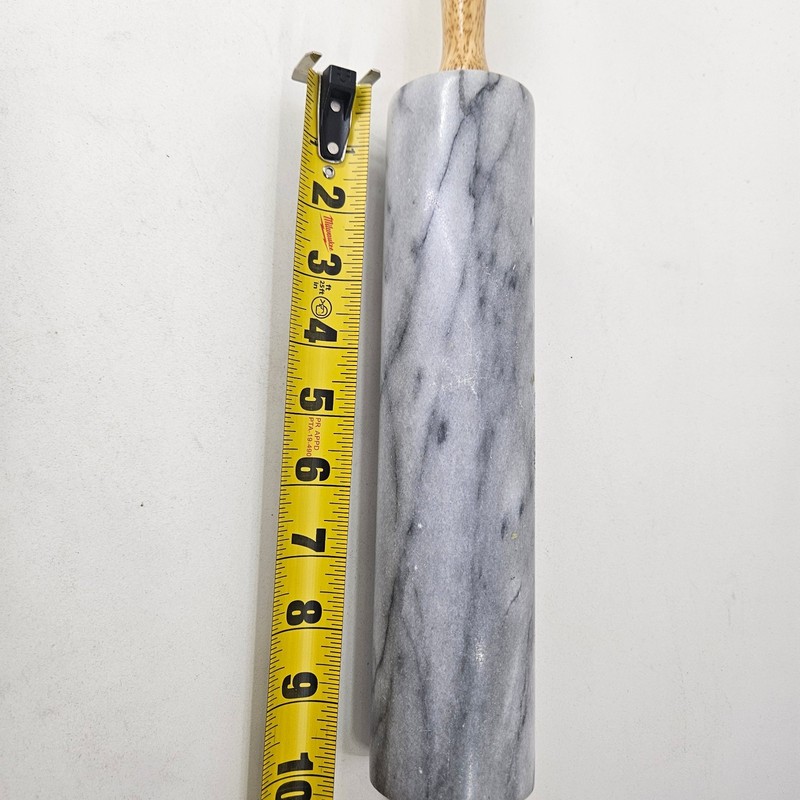 Vintage Artisanal Kitchen Baking Marble 18" Rolling Pin Wooden Handles Heavy gallery