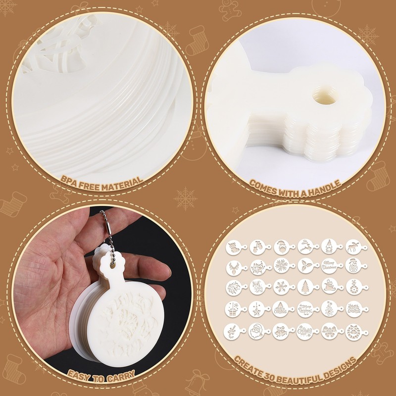 30 Pieces Cookie Stencils Cake Templates Coffee Stencils Reusable Painting4233 gallery