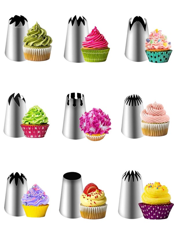 9-Pack Large Decorating Nozzles For Cupcake Frosting And Baking