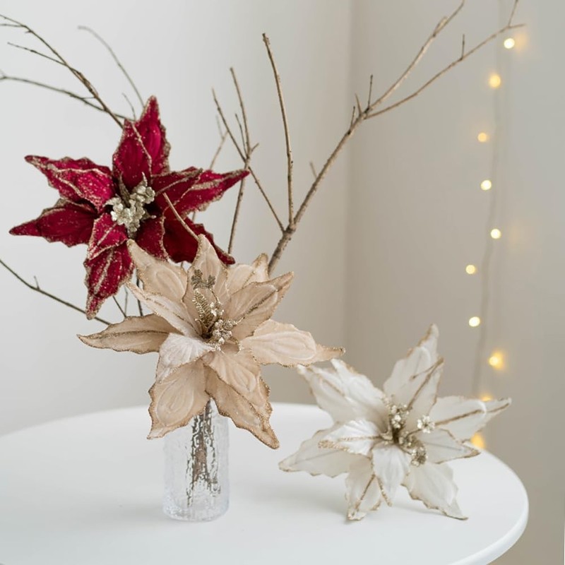 Vctops 6 Pcs Christmas Glitter Flowers 11 Inch Christmas Tree Wreath Ornaments gallery