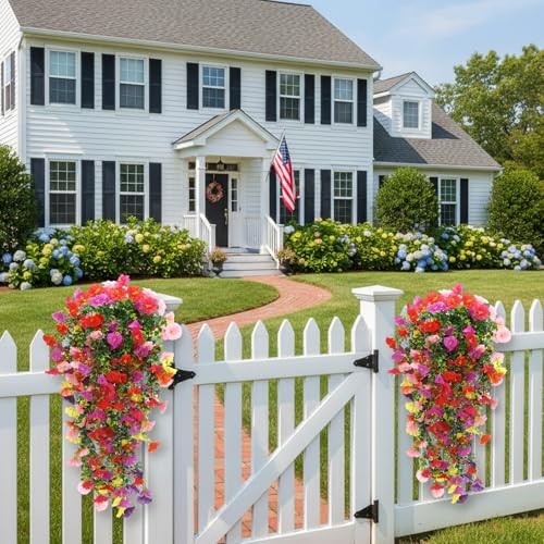 4pcs Artificial Hanging Plants for Outdoor, Fake Multicolor Morning Glory gallery