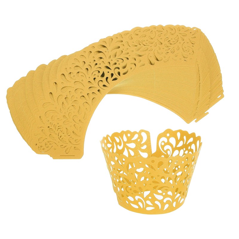 50pcs Cupcake Wrappers Water Droplet Hollow Out Artistic Bake, Golden