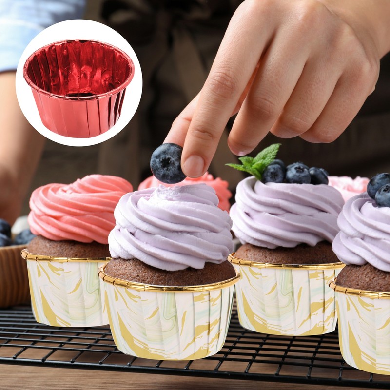 50 Pieces Two Tone Aluminum Cupcake Liners with Round Red Lids gallery