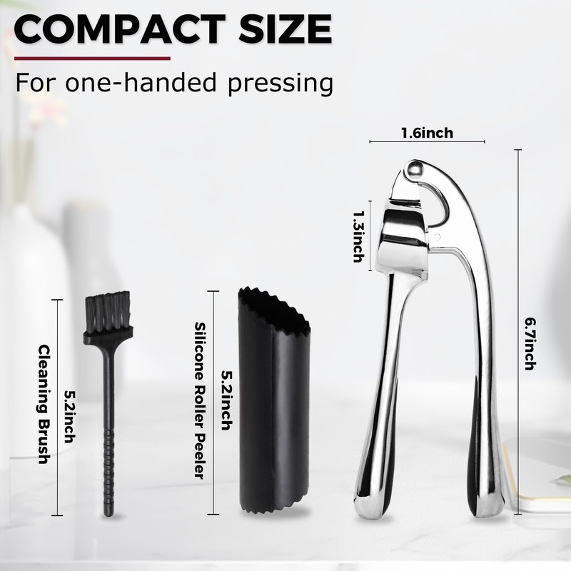 Kitessensu High Effective Premium Garlic Press Large, Chrome Silver - 3 Set gallery