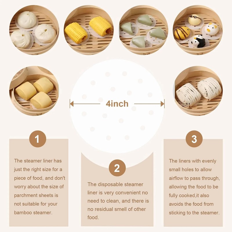 400 Pcs Air Fryer Liners, 4 inches Bamboo Steamer Liners, Parchment Steaming gallery