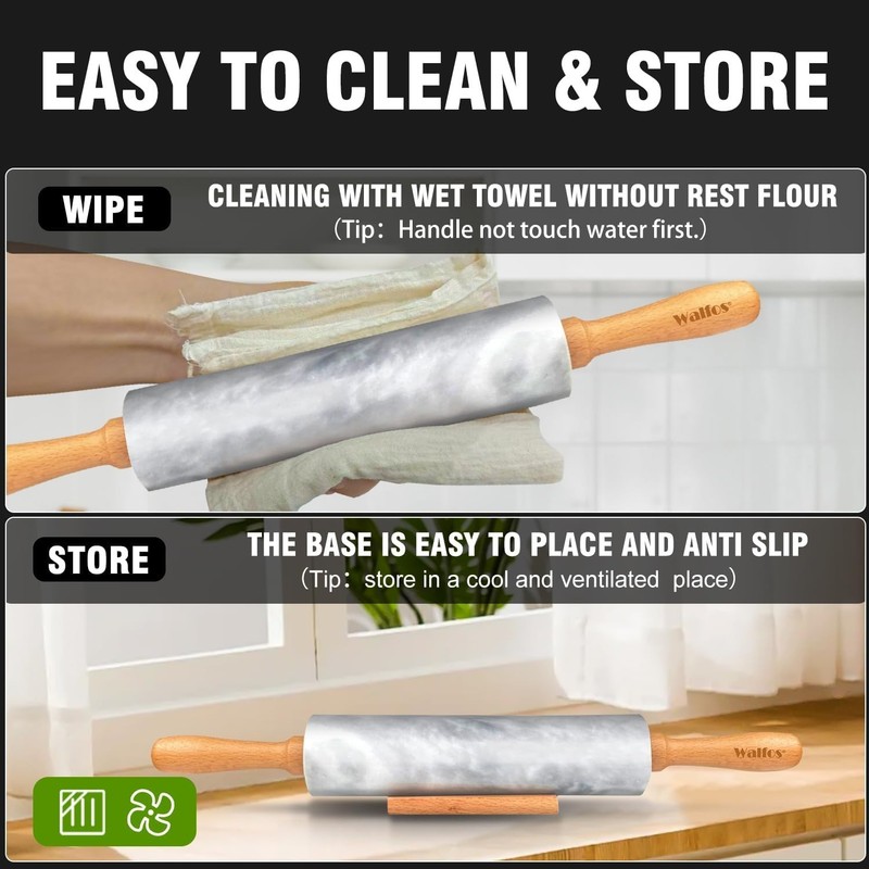 Stylish Marble Rolling Pin Set with Easy-Clean Silicone Pastry Mat - 16.5 In gallery