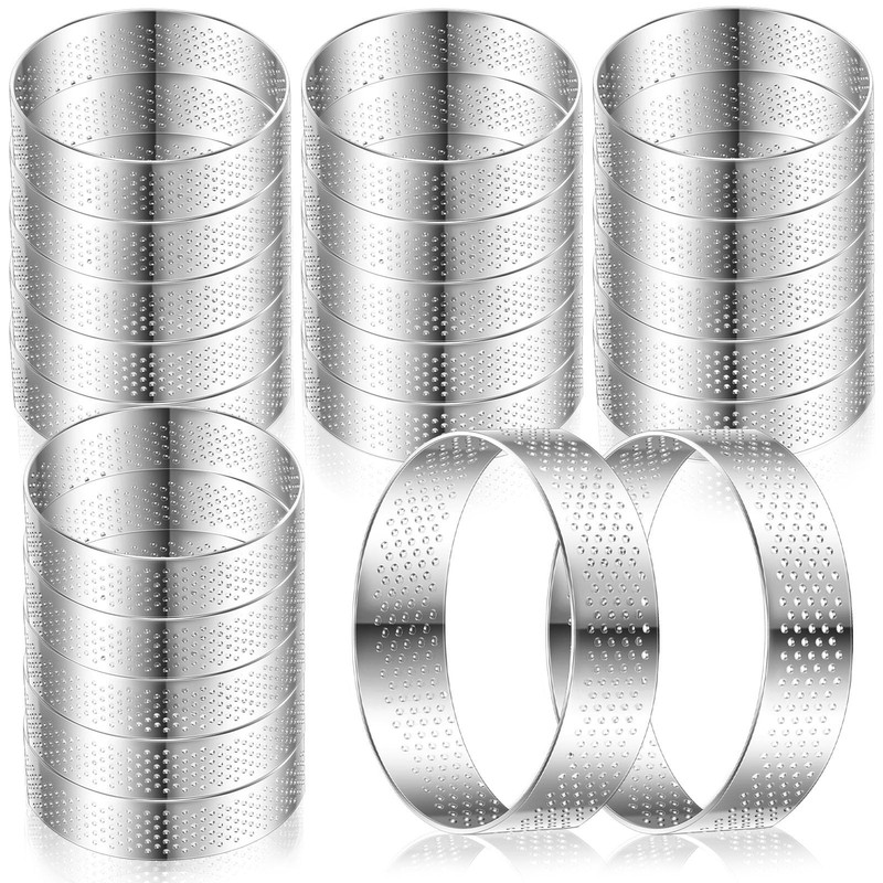 20 Pcs Perforated Tart Rings Round Stainless Steel Tart Rings for Baking