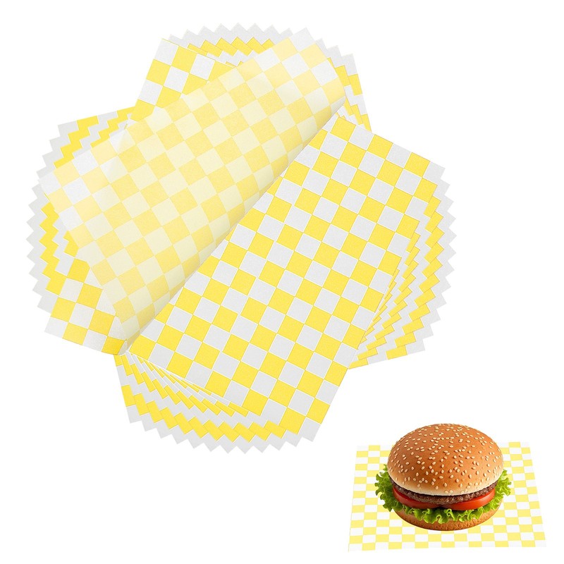 150 sheets of oiled paper, 18 x 18 cm yellow checkered wrapping paper