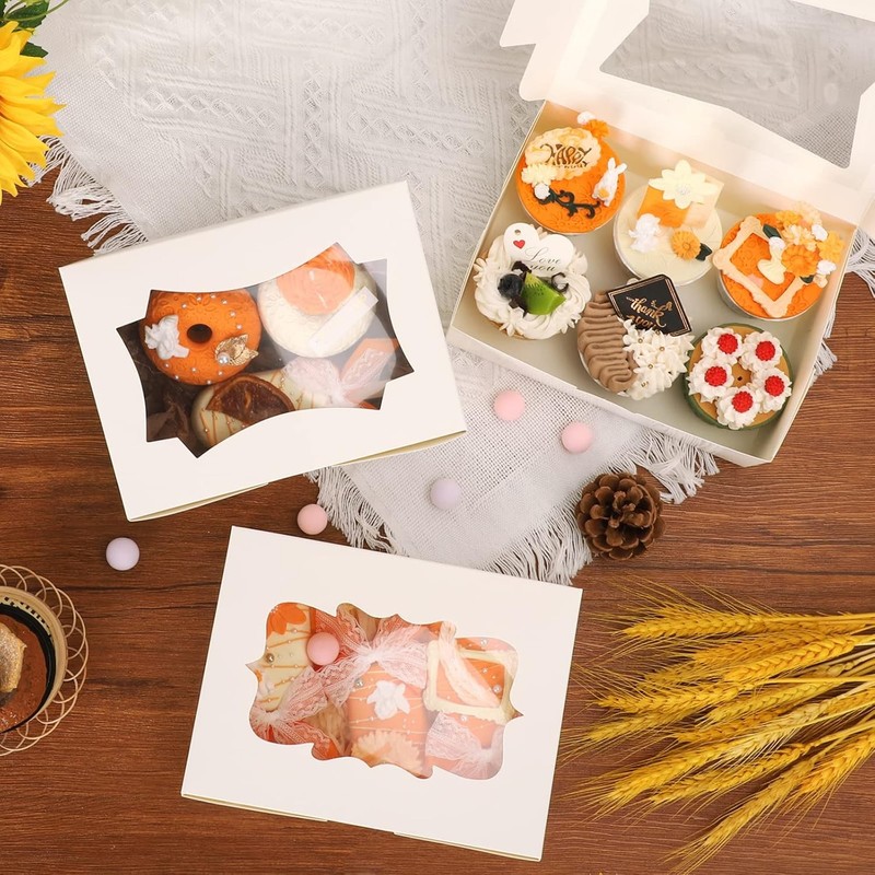 TOMNK 30pcs Cookie Boxes, 8x6x2.5 Inches 3 Style Windows Treat Boxes with Window gallery