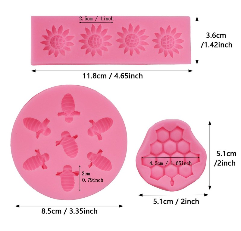 4 Pcs Bumble Bee Silicone Mold Honeycomb Sunflower and Bee Fondant Molds Kit Cup gallery