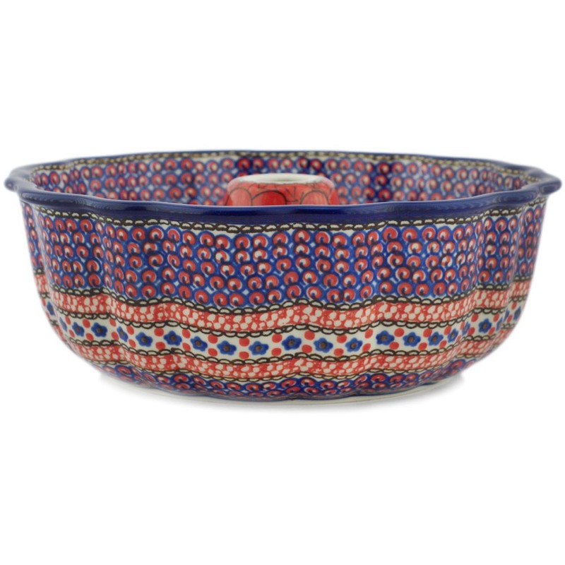 Polish Pottery Cake Mould 10-inch Crimson Poppies UNIKAT Handmade in Boleslawiec gallery