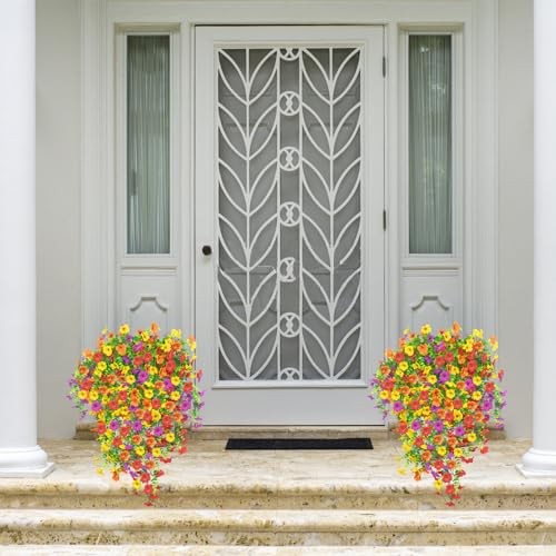 Artificial Hanging Flowers for Outdoors, 4 Pcs Fake Hanging Plant Mixed Color gallery