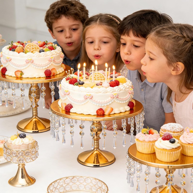 6 PCS Gold Cake Stand Set with Crystal Pendants - Dessert Table Display Set, ... gallery