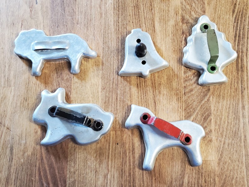 Set of 5 Animal Cookie Cutter Vintage Raised Handles Horse Rabbit Lion Bell Tree