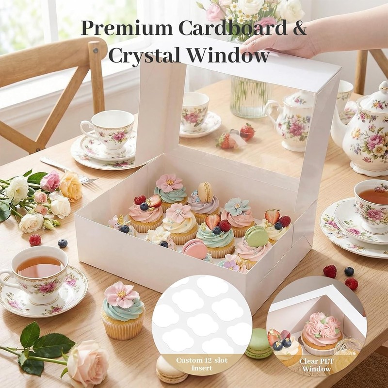 VGOODALL 3 White Window Cupcake Box 12 Count Holder gallery