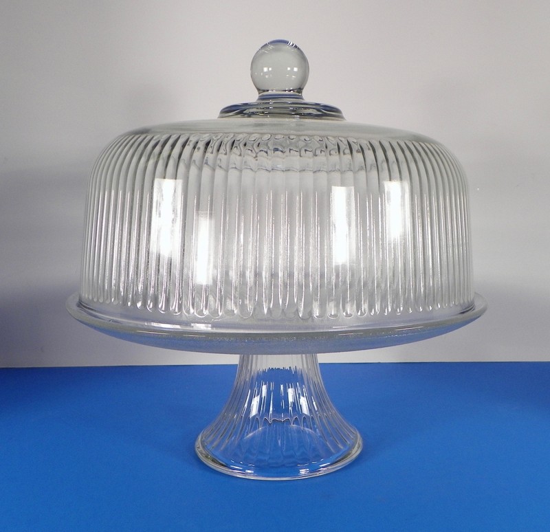 Anchor Hocking Ribbed Glass Cake Stand with Dome (Doubles as Punch Bowl)