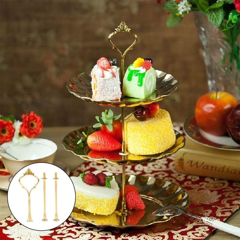 4 Sets of 3 Tier Cake Stand Hardware, 2 Styles Golden Tiered Fruit Dessert Servi gallery
