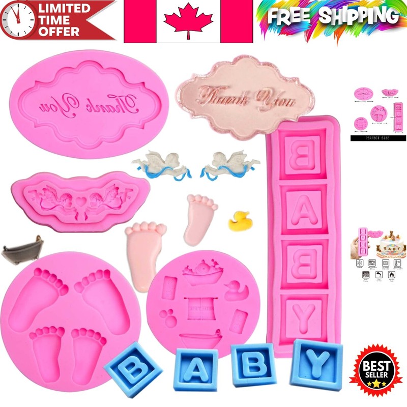 Versatile Silicone Fondant Molds for Baby Showers – 5 Pack Chocolate & Candy
