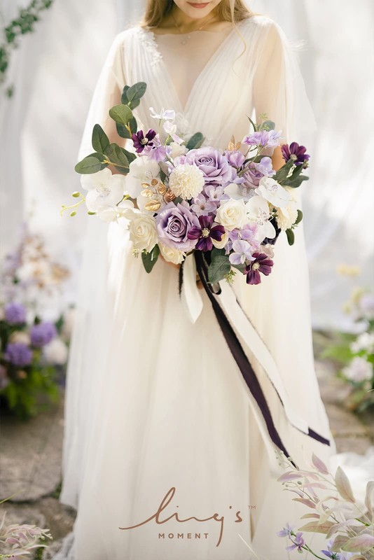 Ling'S Moment Lings Moment Purple Bridal Bouquet 15 Inch Lilac Wedding Bouquets gallery