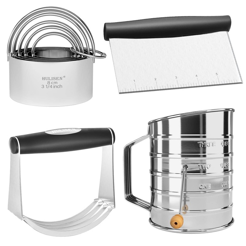 HULISEN Pastry Cutter, Dough Blender, 3 Cup Flour Sifter and Biscuit Cutter, Sta