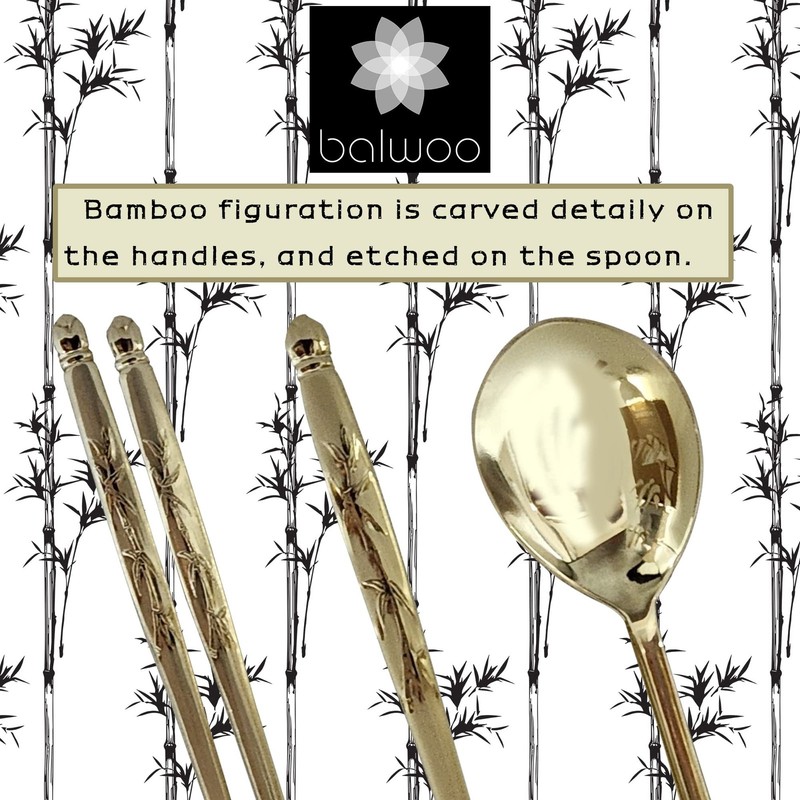 [Made in Korea] Design Sticky Rice Spoon Chopsticks Set Gold Titanium Plating... gallery