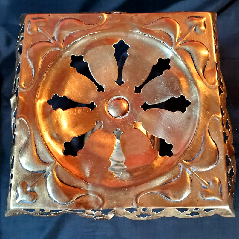 Antique Victorian Brass Embossed & Reticulated Cake/Pie Pedestal Stand 10 1/4" H gallery