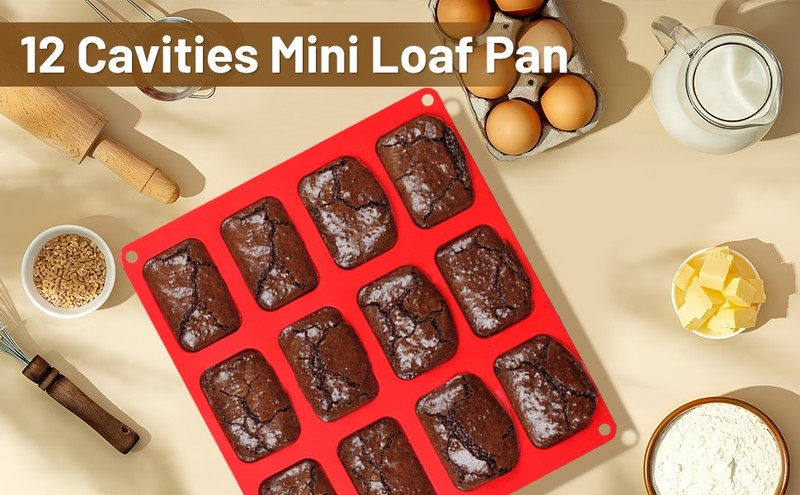 Mini Loaf Pan, Silicone Mini Bread Loaf Pans 12 Cups for Baking Bread, Brownie, gallery