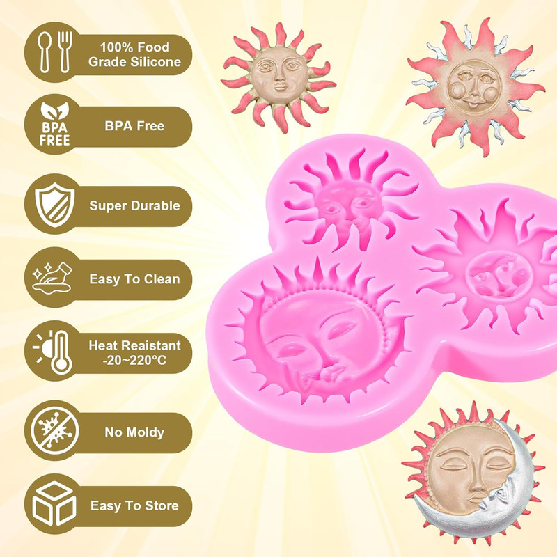 Sun Moon Face Fondant Mold, Silicone Clay Molds, Chocolate Mold for DIY Baking S gallery