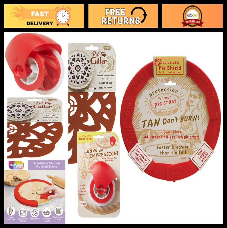 Adjustable Pie Shield & Pastry Wheel – Pie Crust Decorator & Top Cutter Tool
