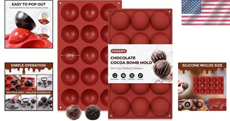 15-Cavity Non-Stick Silicone Semi Sphere Molds for Cakes & Chocolates - 2-Pack gallery