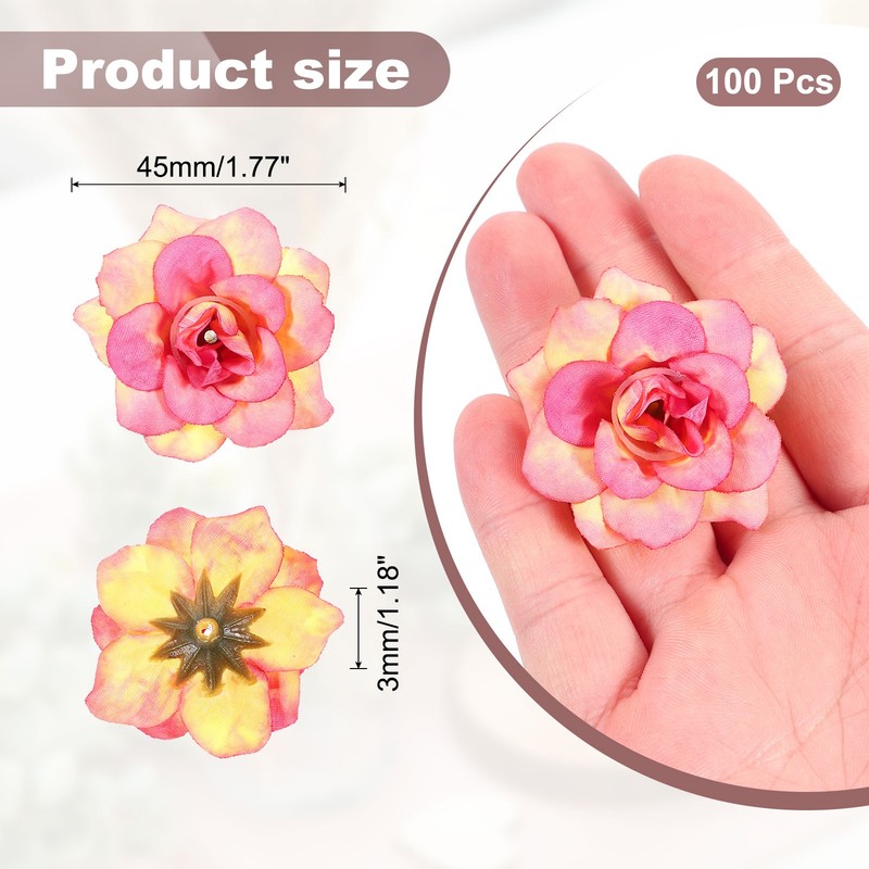 100 Pcs 1.77 Inch Artificial Roses Head Faux Flowers Wedding DIY Light Red gallery